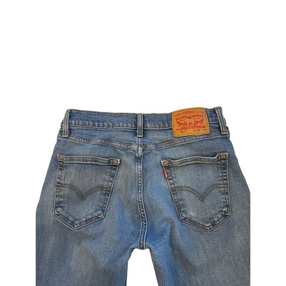 Levis 511 Jeans Mens 32x34 Blue Slim Fit Distressed Stretch Tapered Leg *FLAW* - Picture 3 of 13